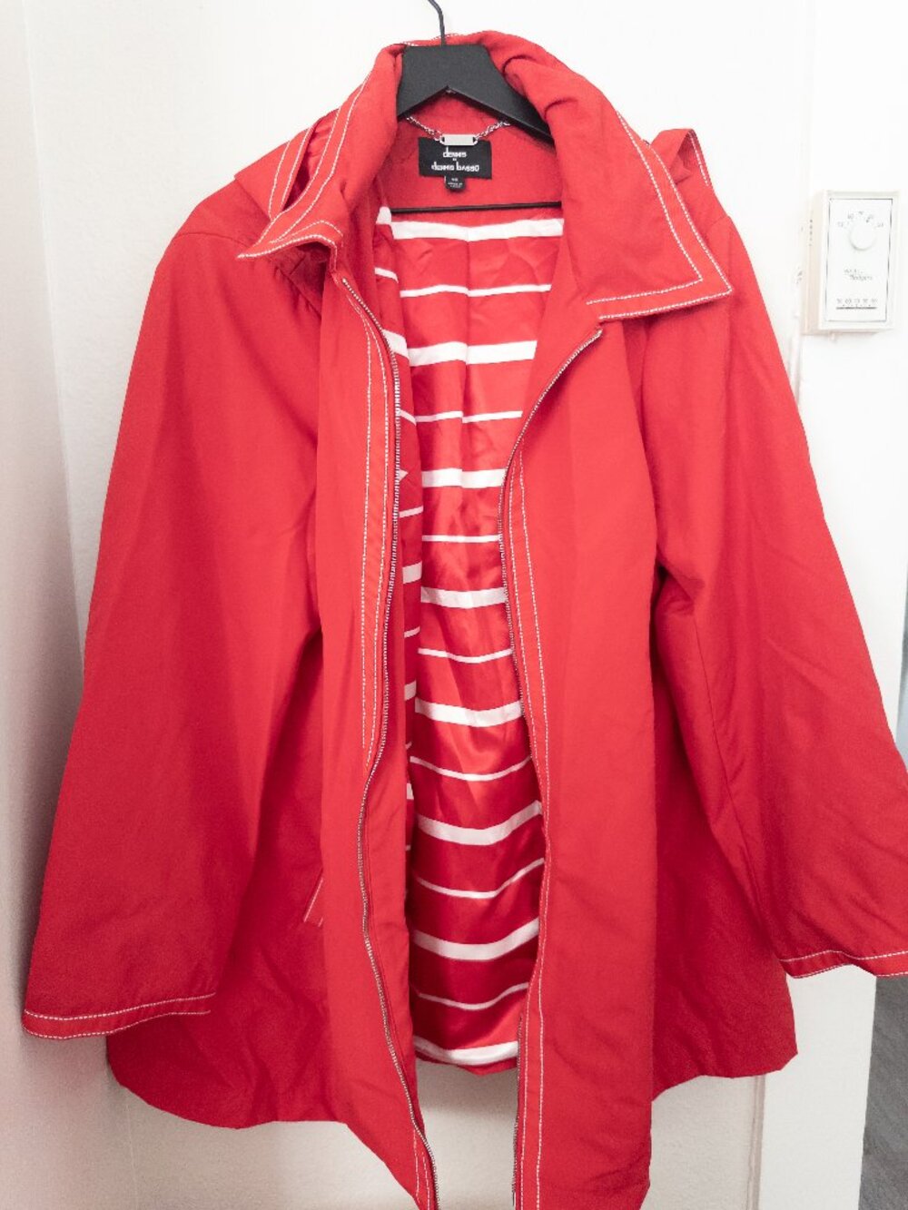 Dennis by Dennis Basso Designer Rain Jacket - Red Oversized Inner Stripes - 3X